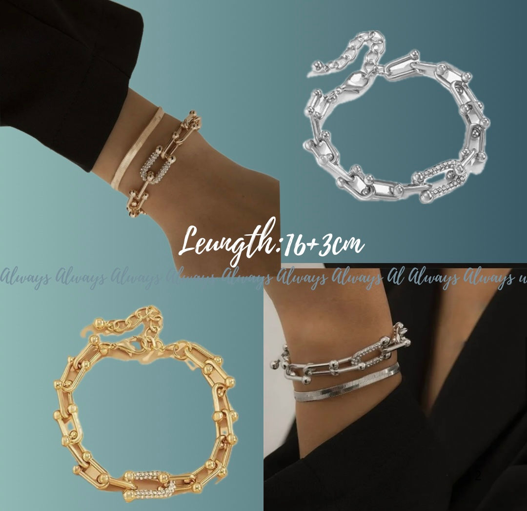 Layered snake bone chain bracelet gold retro jewelry