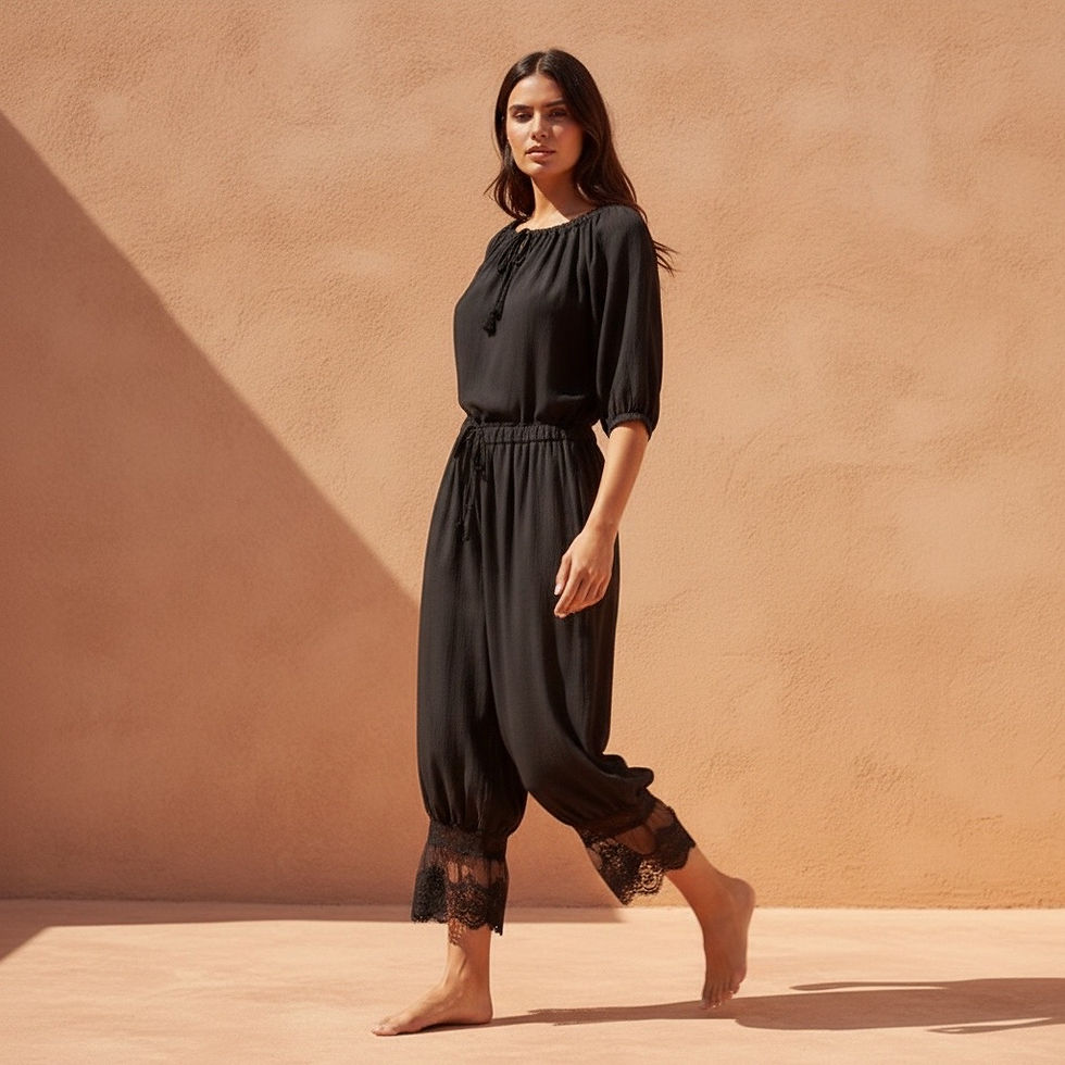 Thumbnail: Women’s Hollow/Scalloped Lace Tie-Up  Capri Lantern Pants