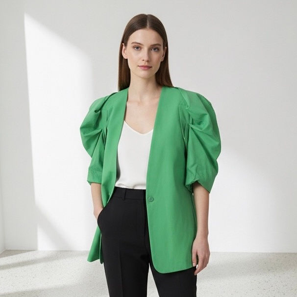 Thumbnail: Draping-feeling suit jacket with puff sleeves, princess-cut sleeves