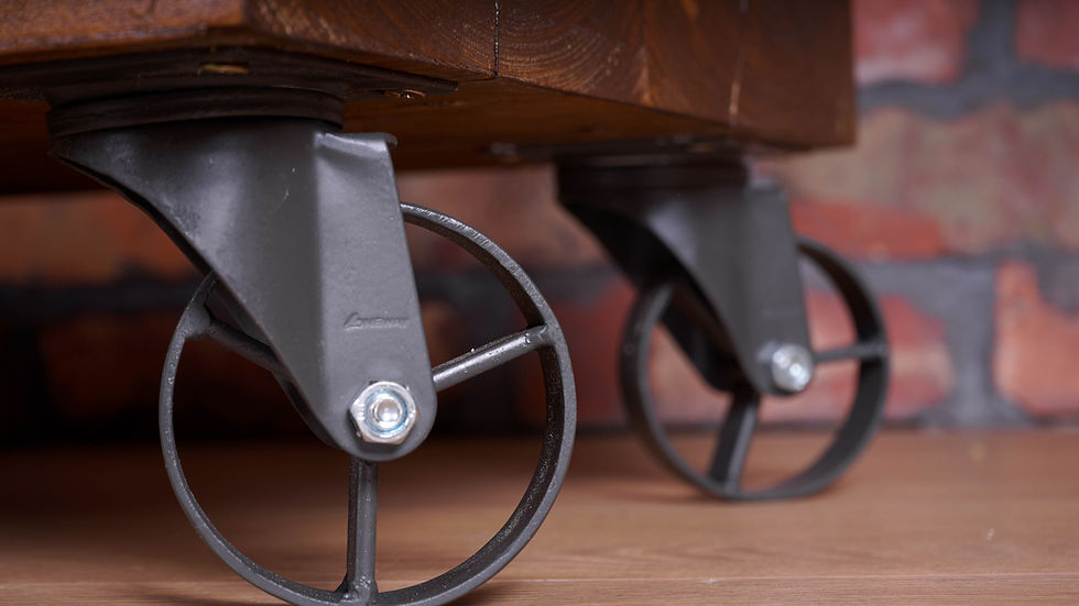 Thumbnail: Industrial Wardrobe Clothes Storage - Cast Iron Wheel Legs - Walnut Finish