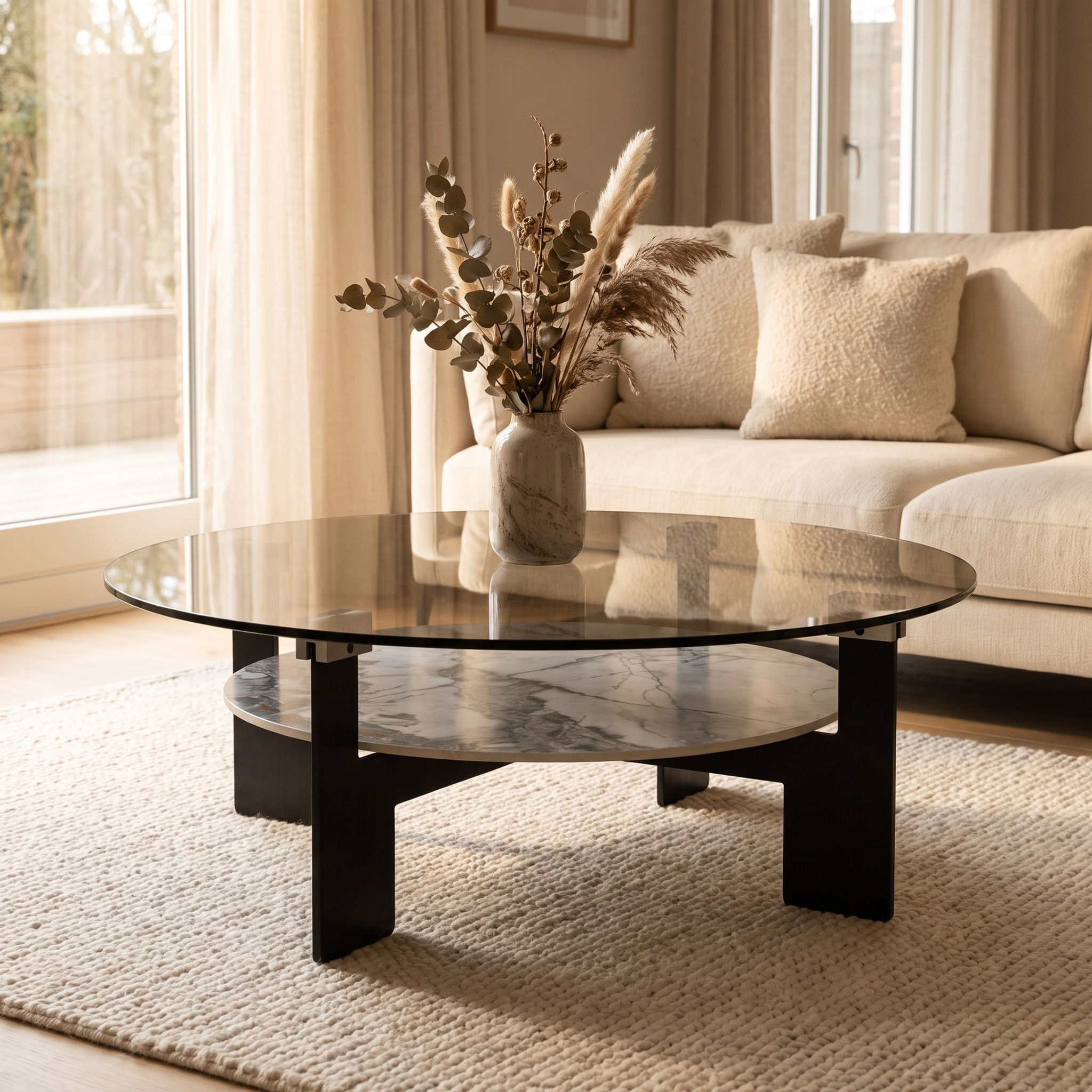 Imperia Round Grey Glass And Ceramic Large Coffee Table