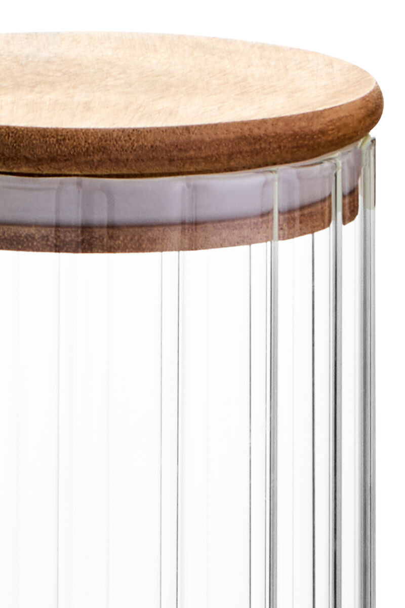 Thumbnail: Freska Ribbed Round Glass Jar with Acacia Wood Lid 1100ml