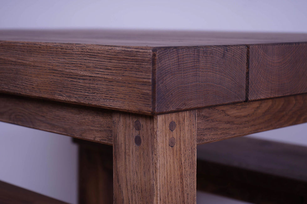 Thumbnail: Georgian Chunky Oak Sleeper Dining Table Set With 2 Benches - Terra Finish