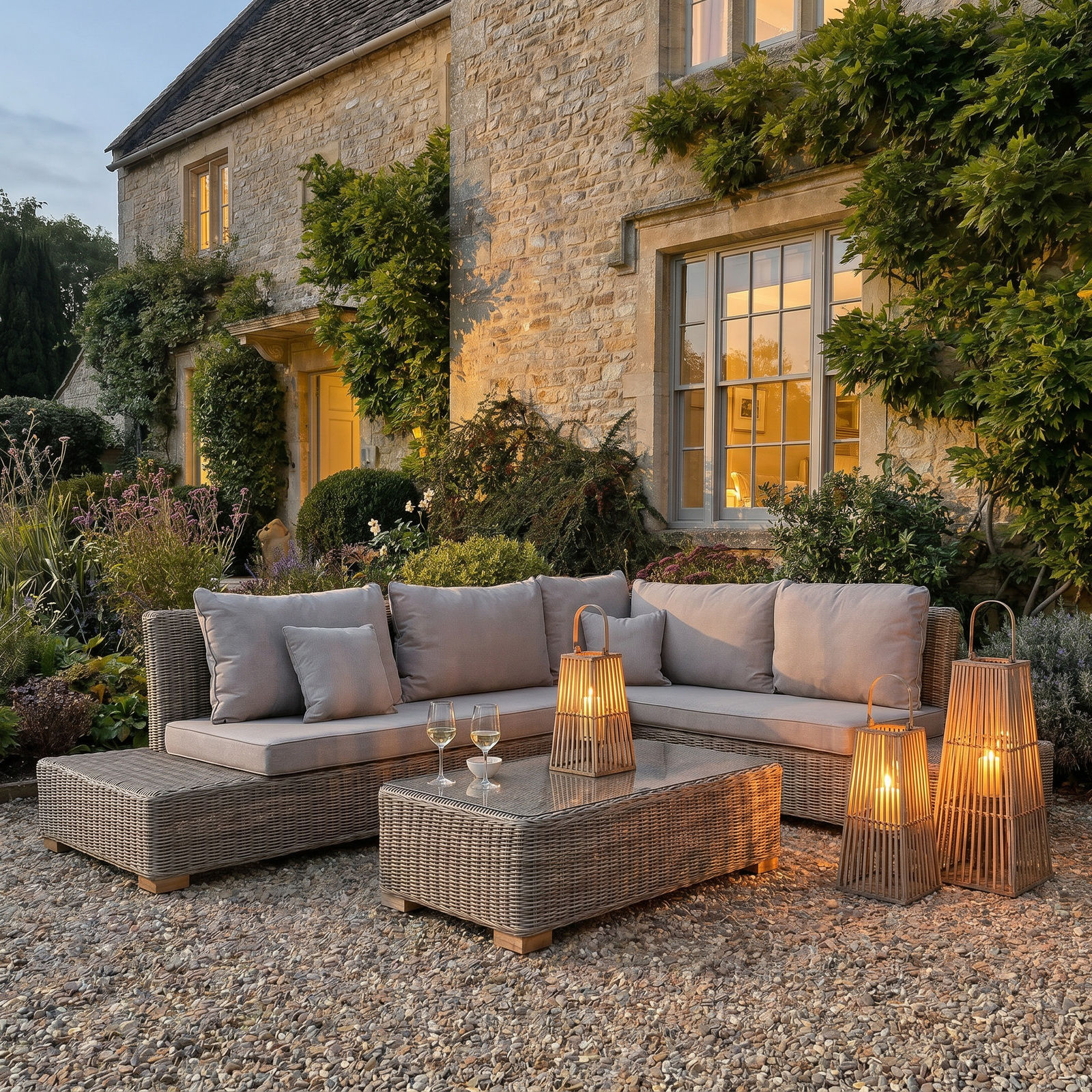 Large Silo Wicker Lantern With Glass Candle Holder
