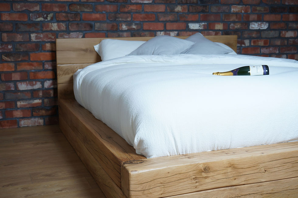 Thumbnail: Cheshire Luxury Oak Beam Bed frame With Headboard - Clear Oil Finish