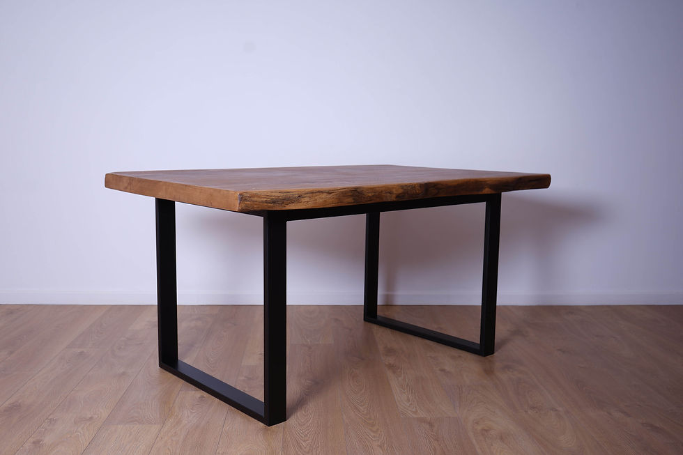 Thumbnail: Dusk Live-Edge Oak Dining Table With Black Square Legs - Walnut Finish