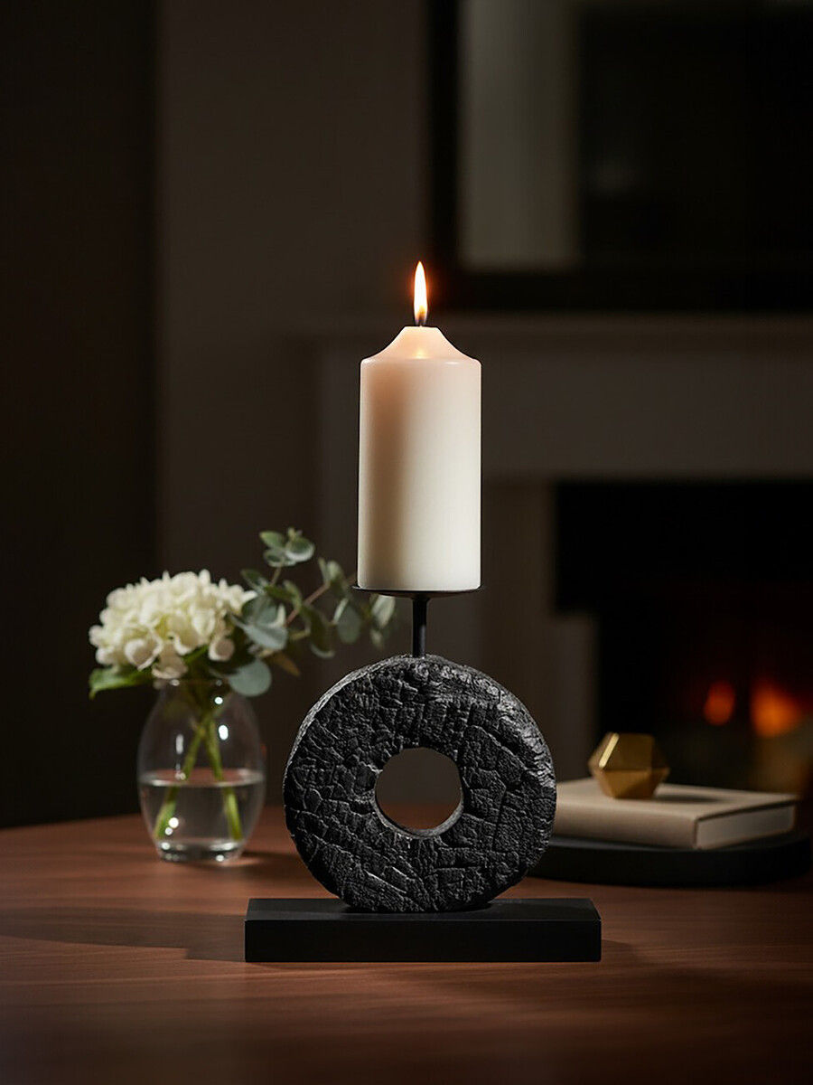 Thumbnail: Fidel Small Charred Black Mango Wood Log Candle Holder