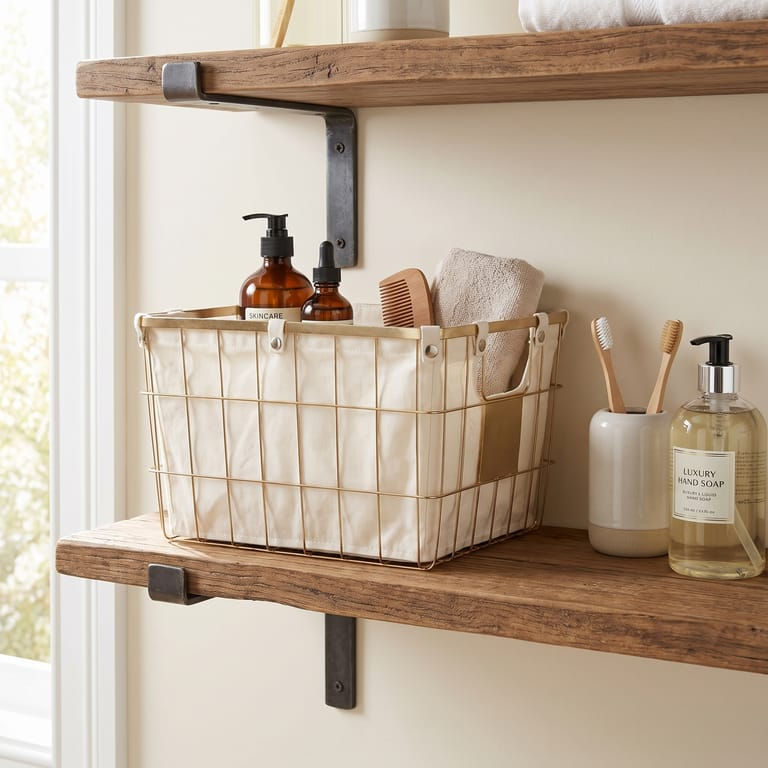 Thumbnail: Harga Large Gold Finish Wire Storage Basket with Lining