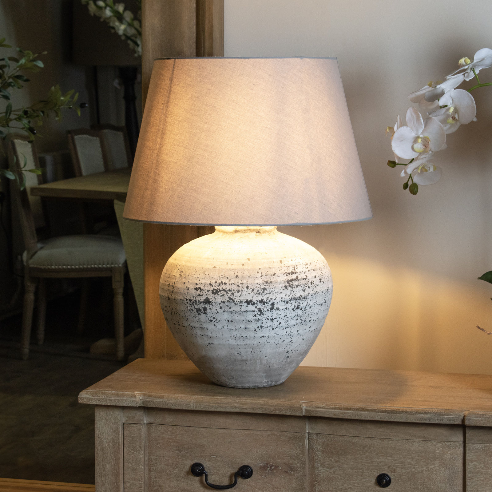 Regola Large Stone Table Lamp With Grey Fabric Shade