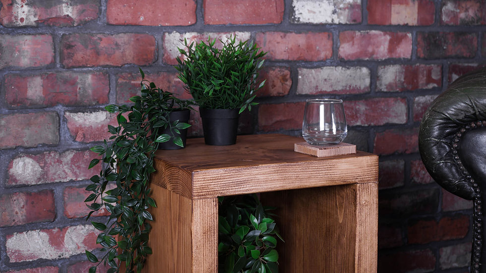 Thumbnail: Chunky Pine Bedside Table / End Table - Dark Oak Wax Finish