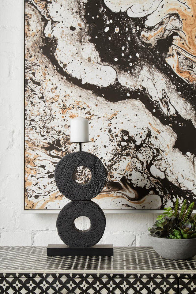 Thumbnail: Fidel Large Charred Black Mango Wood Log Candle Holder