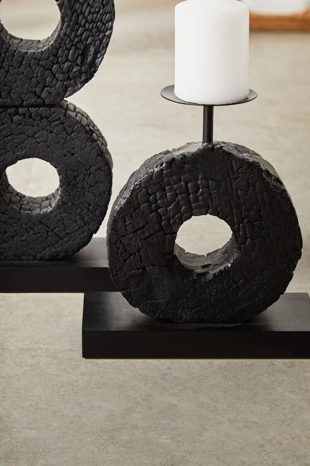 Thumbnail: Fidel Large Charred Black Mango Wood Log Candle Holder