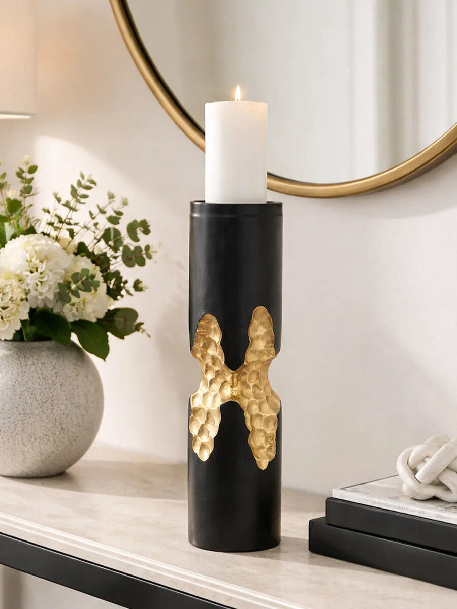 Thumbnail: Daito Large Black and Gold Finish Candle Holder