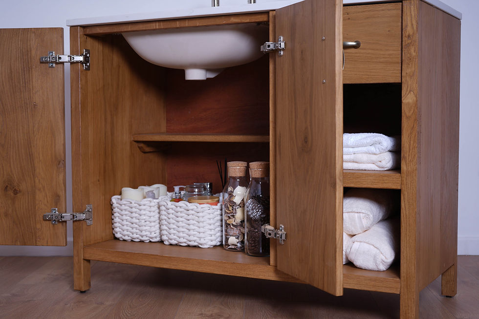 Thumbnail: Burlington Oak Bathroom Vanity With White-Carrera Quartz Top - Oak Oil Finish