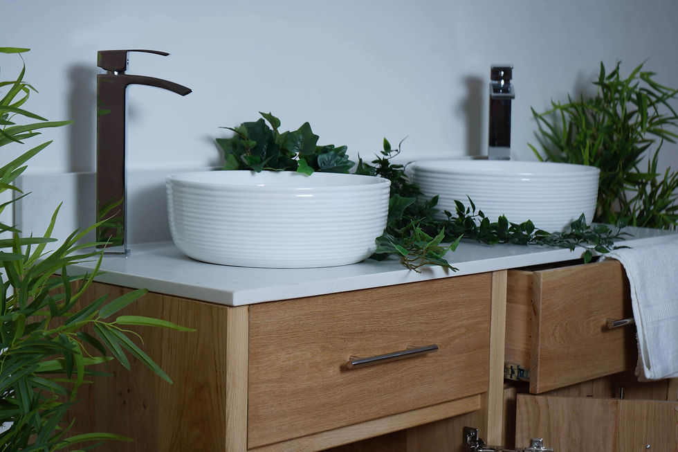 Thumbnail: Oxford His & Hers Oak Bathroom Vanity Unit With Quartz Top - Clear Finish