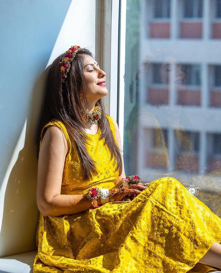 Thumbnail: Haldi mehndi special flower jewellery set