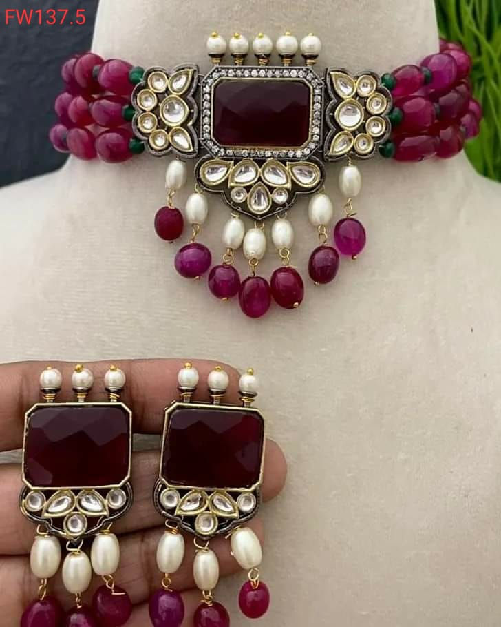 High Quality Polki Choker Set Uncut Kundan Choker With Earings Wedding Jewellery