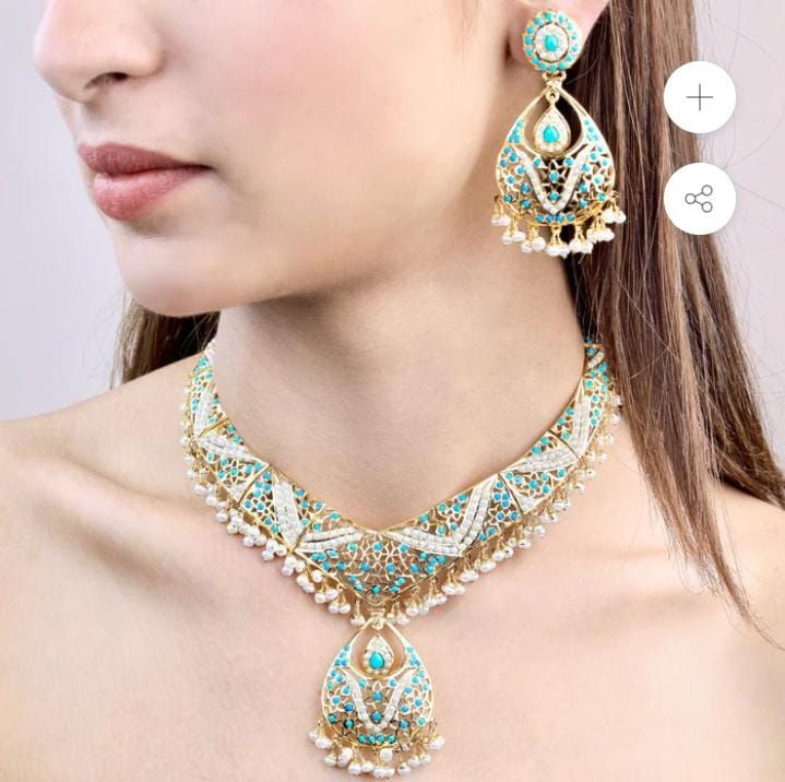 Thumbnail: Indian jadau jewellery  choker set gold emerald necklace  wedding jewellery