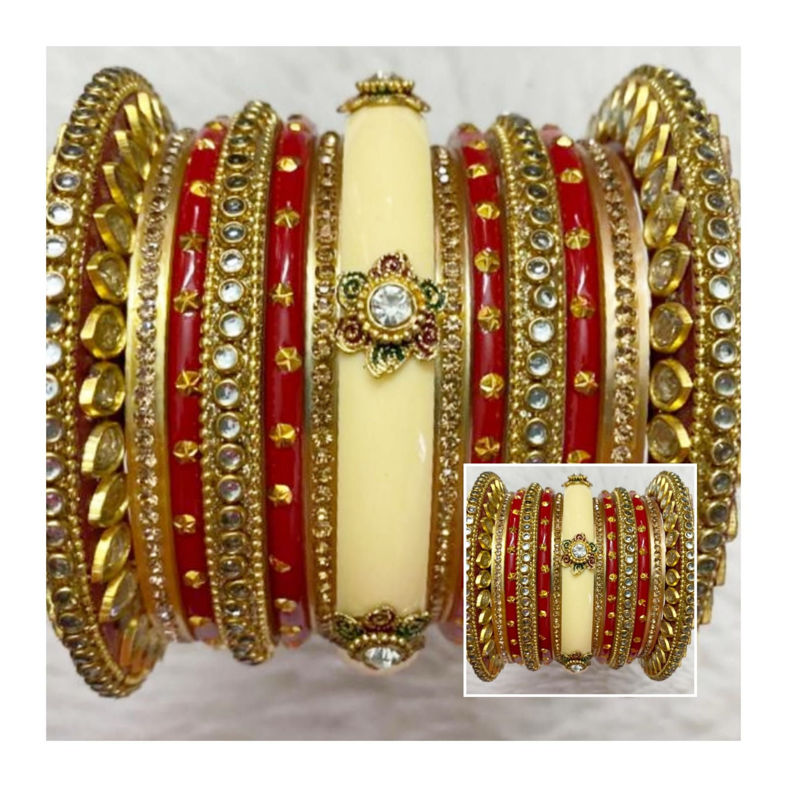Bangle set Wedding bridal Red thread Indian Metal Party Plastic Teej