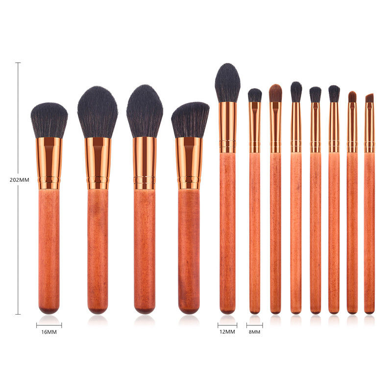 Thumbnail: 12-Piece Makeup Brush Set with Powder Brush and Wood Brushes