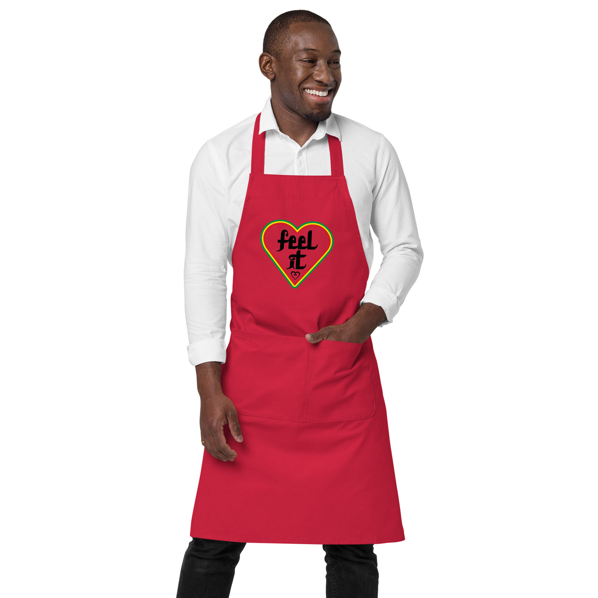 Organic Cotton Apron (Red w/ Black Writing)
