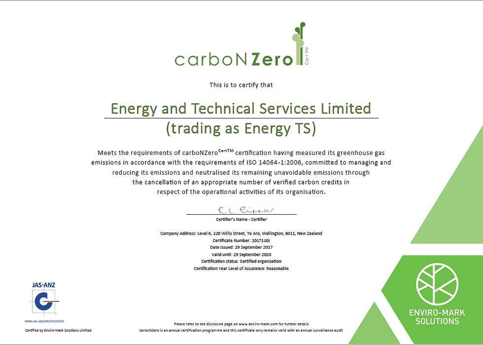 carboNZero certificate EnergyTS
