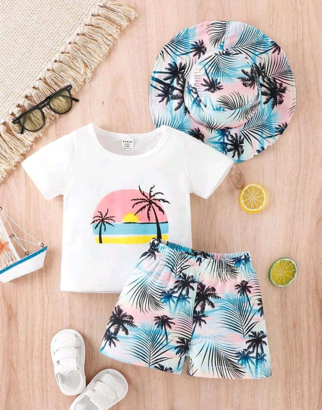 Toddler Boys Coconut Hat, Tee and shorts 
