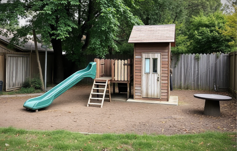 Backyard play set ready for residential junk removal.