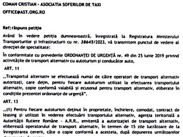 Raspuns Ministetul Transporturilor