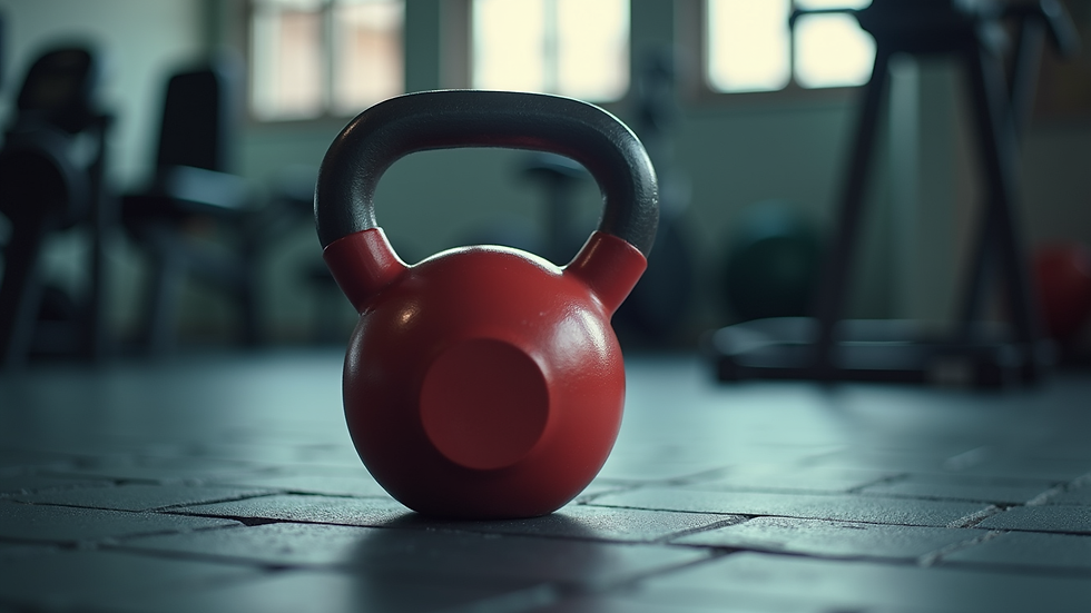 Close-up view of a kettlebell resting on gym floor ready for workout
