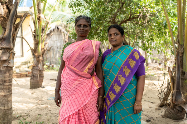 Nyanasoundari S (L) and Arokiyanirmala A are sisters-in-law. “We now pay Rs. 50 per day to get water. Drawing water from wells is not possible anymore,” says Arokiyanirmala. Nyanasoundari S went to prison in 1994, along with 45 other people, for protesting against a shrimp farm.