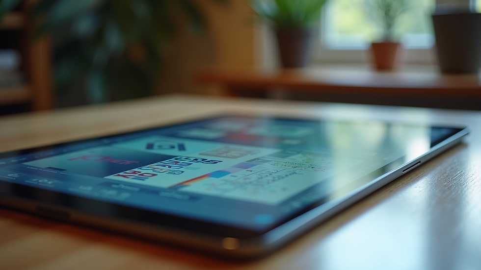 Eye-level view of a digital tablet displaying graphic design software