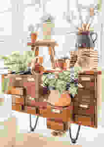 Spring Greenery, Terracotta Pots and a Repurposed Card Catalog