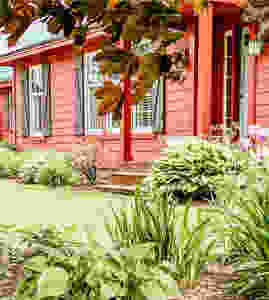 Nordic Blue Front Door & Rustic Red House