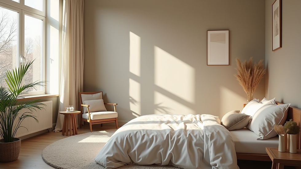 High angle view of a peaceful bedroom with relaxed decor