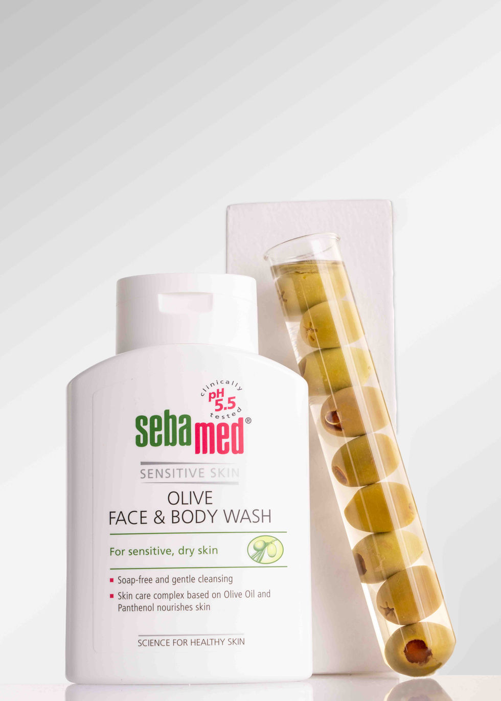 Bottle of Sebamed Olive Face & Body Wash.