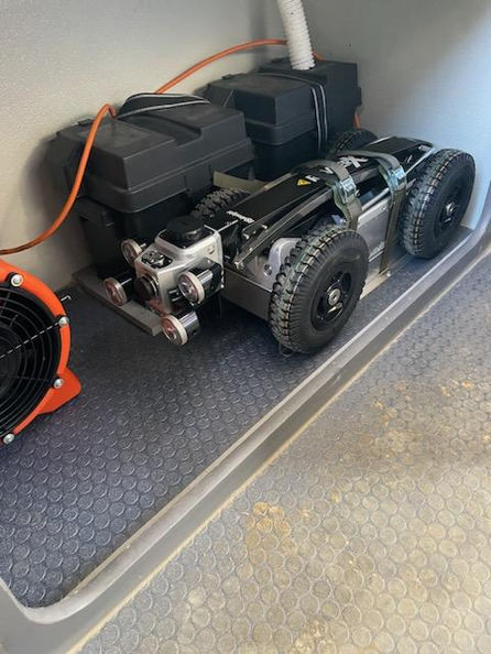 The robot used for CCTV pipe inspections. There is a camera attached so the robot can be controlled to enter a pipe and find where any blockages or defects are located.