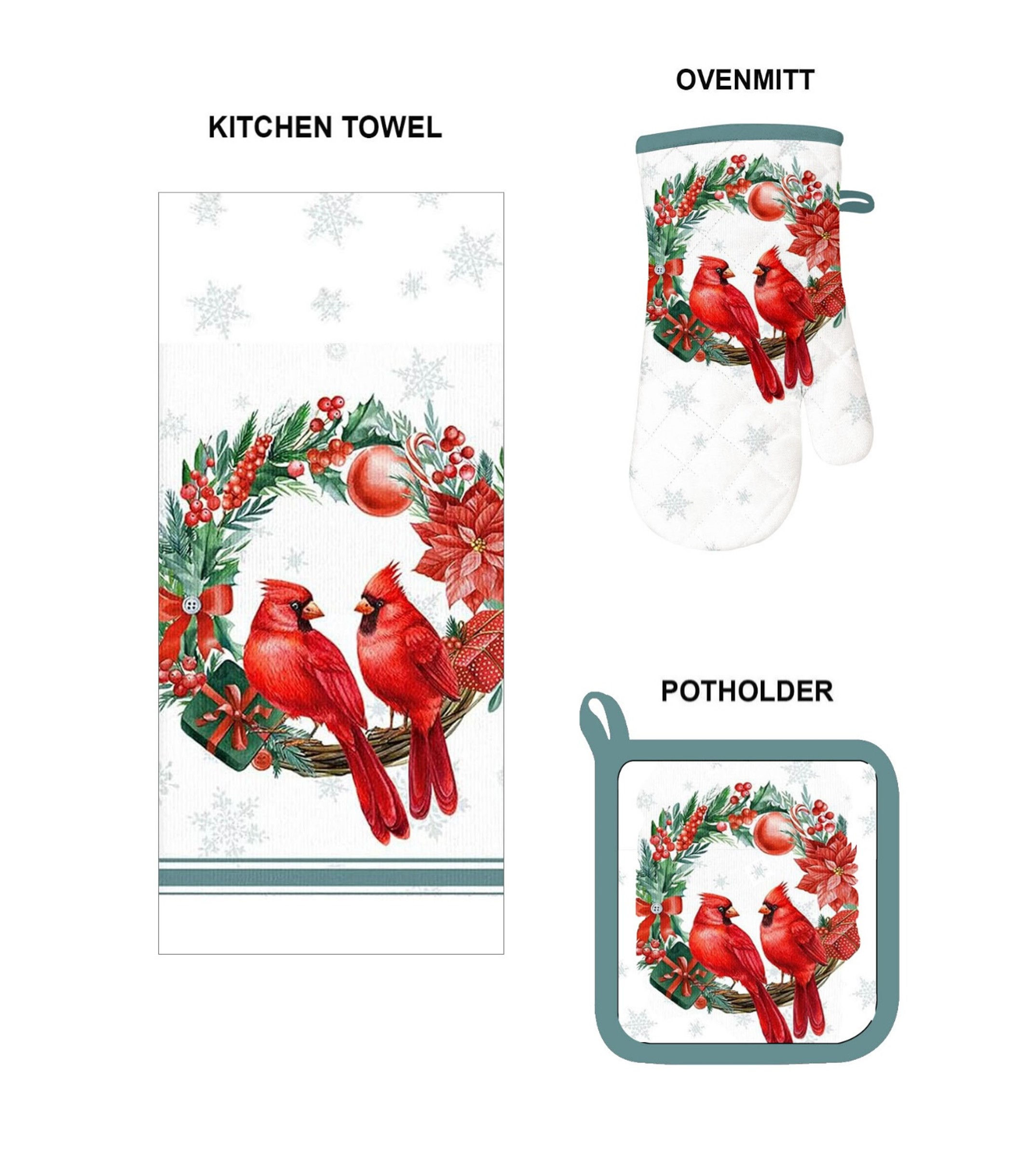 Wreath & Cardinal Kitchen Towel, Ovenmitt, Potholder