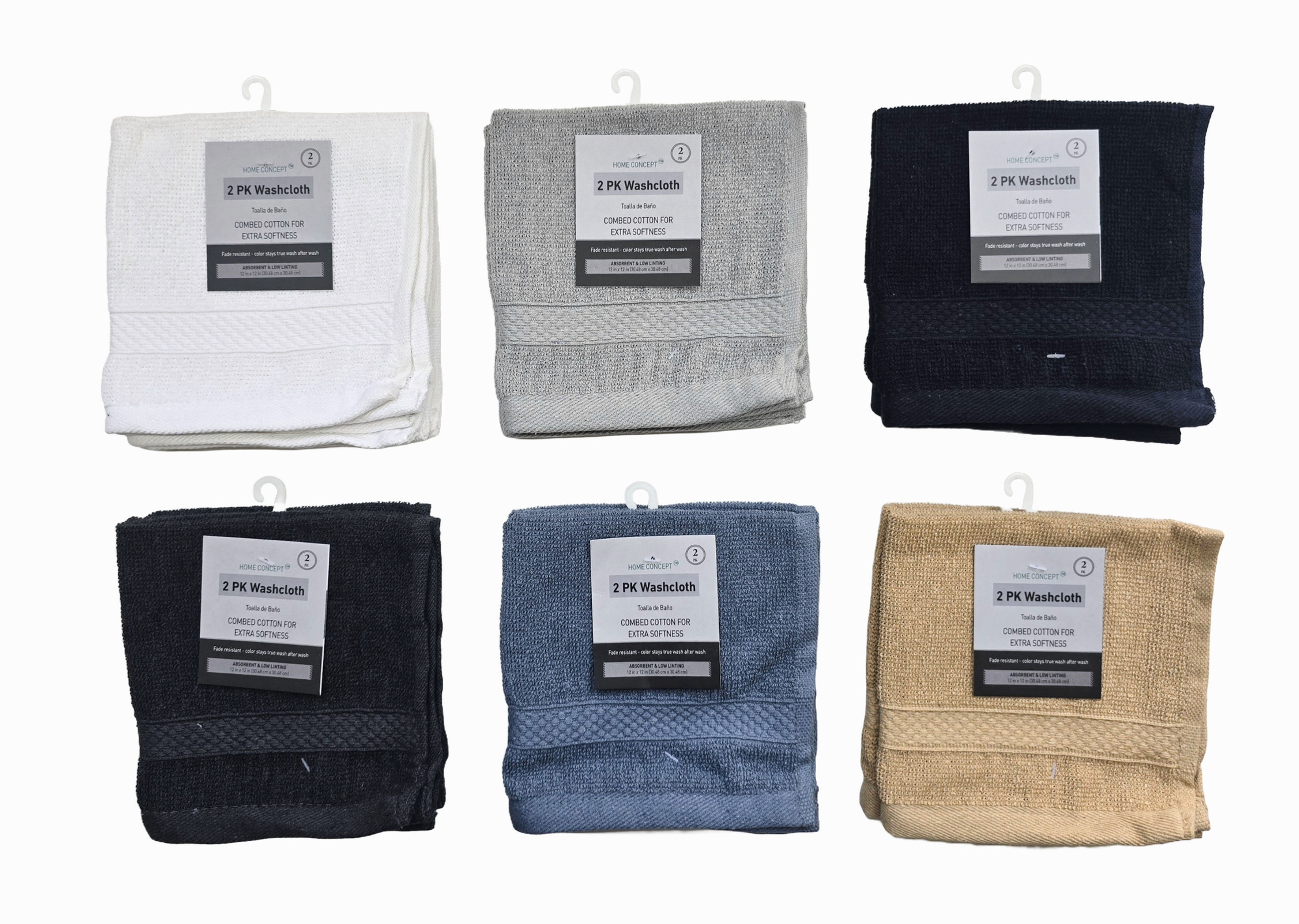2 Pack Wash Cloth with Viscose Border 6 Colors