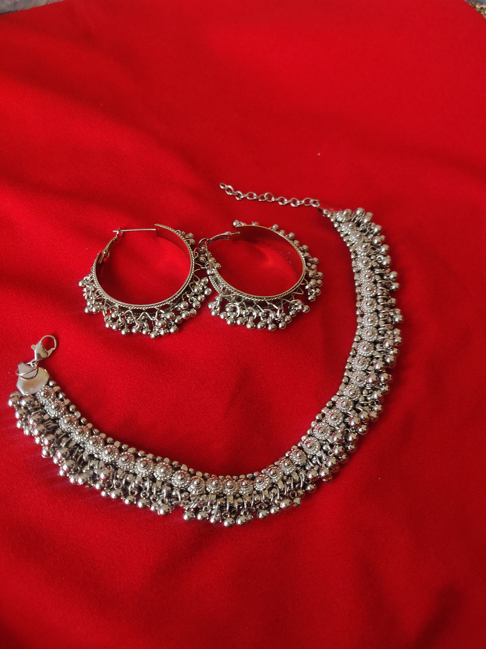 Oxidized silver plated Ghungroo necklace earrings set