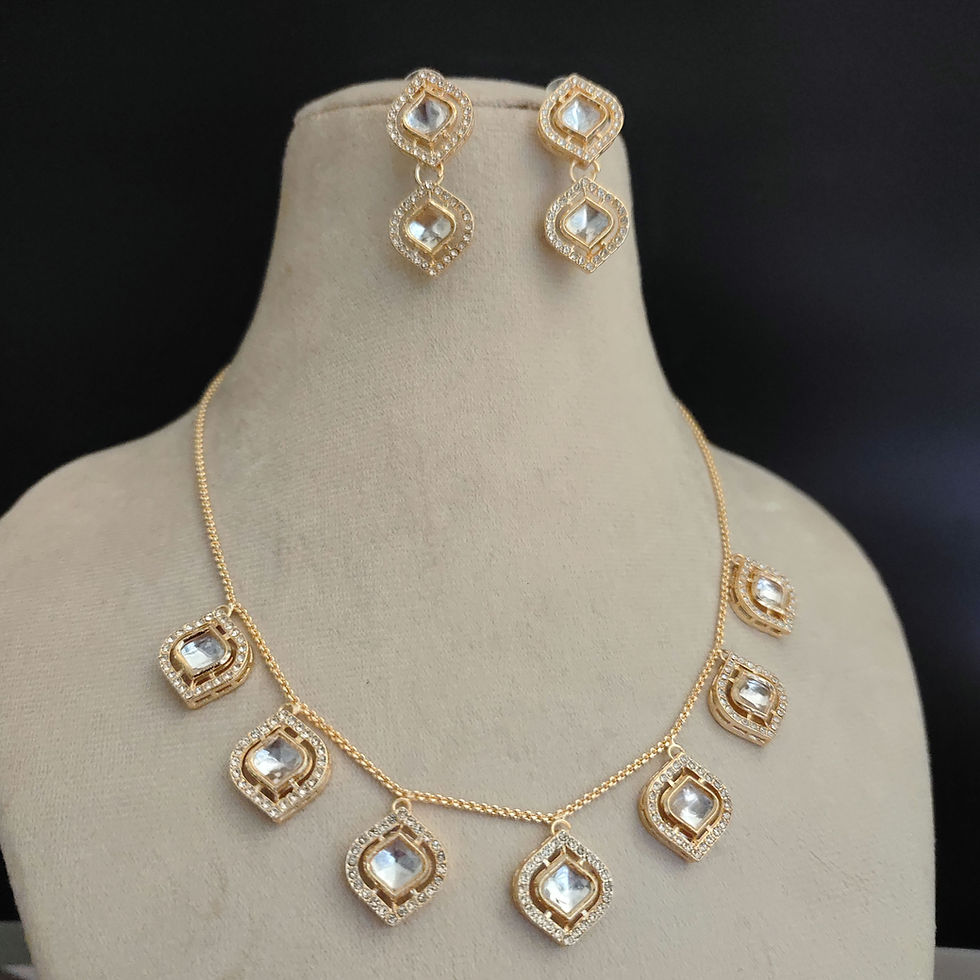 Thumbnail: KASTURI Diamond Replica Necklace Earrings Set