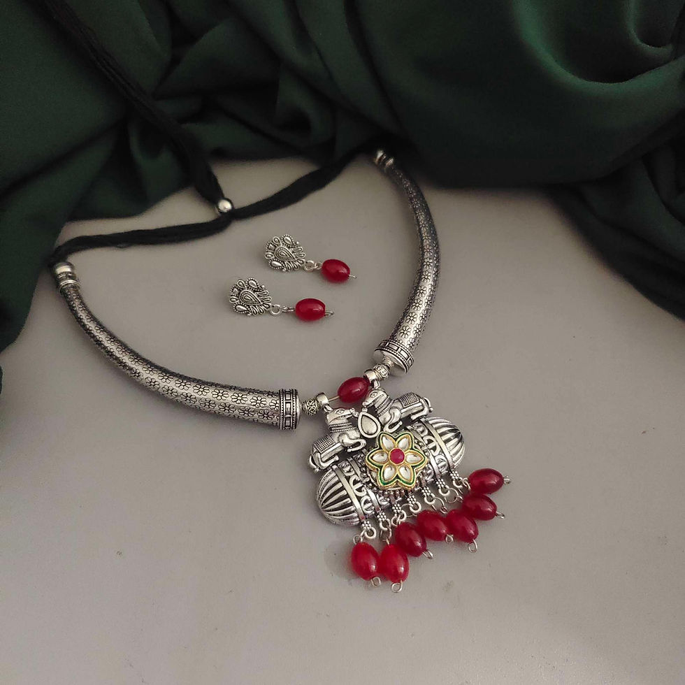 Thumbnail: SATYA Oxidised Hasli Necklace Earrings Set