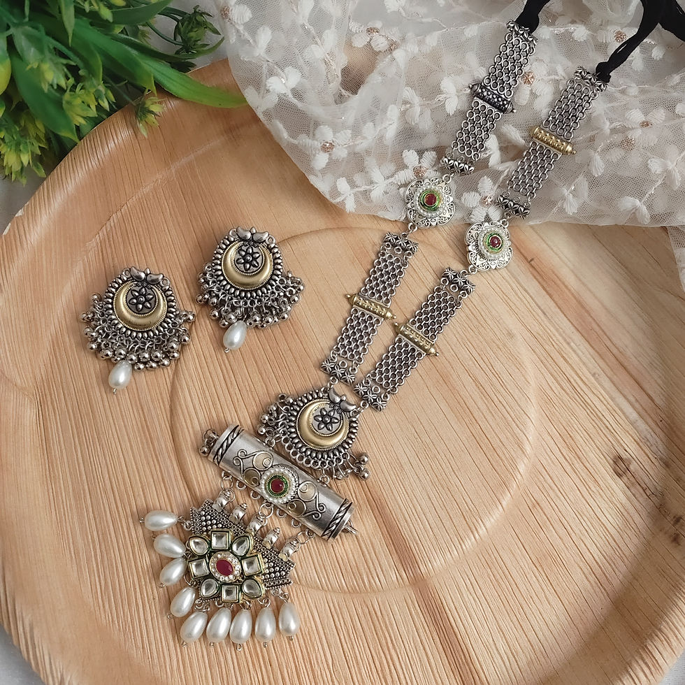 SARMAYA Oxidised long Fusion Necklace Earrings Set