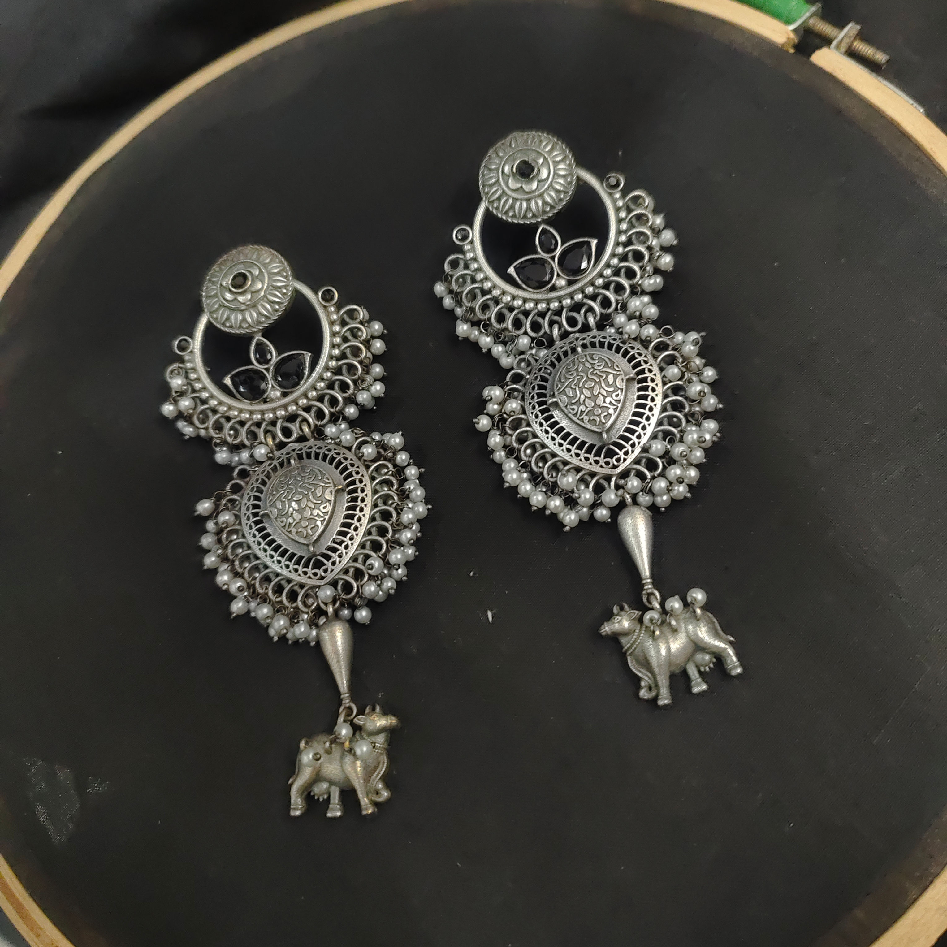ISHANYA Silver Replica Nandi Earrings