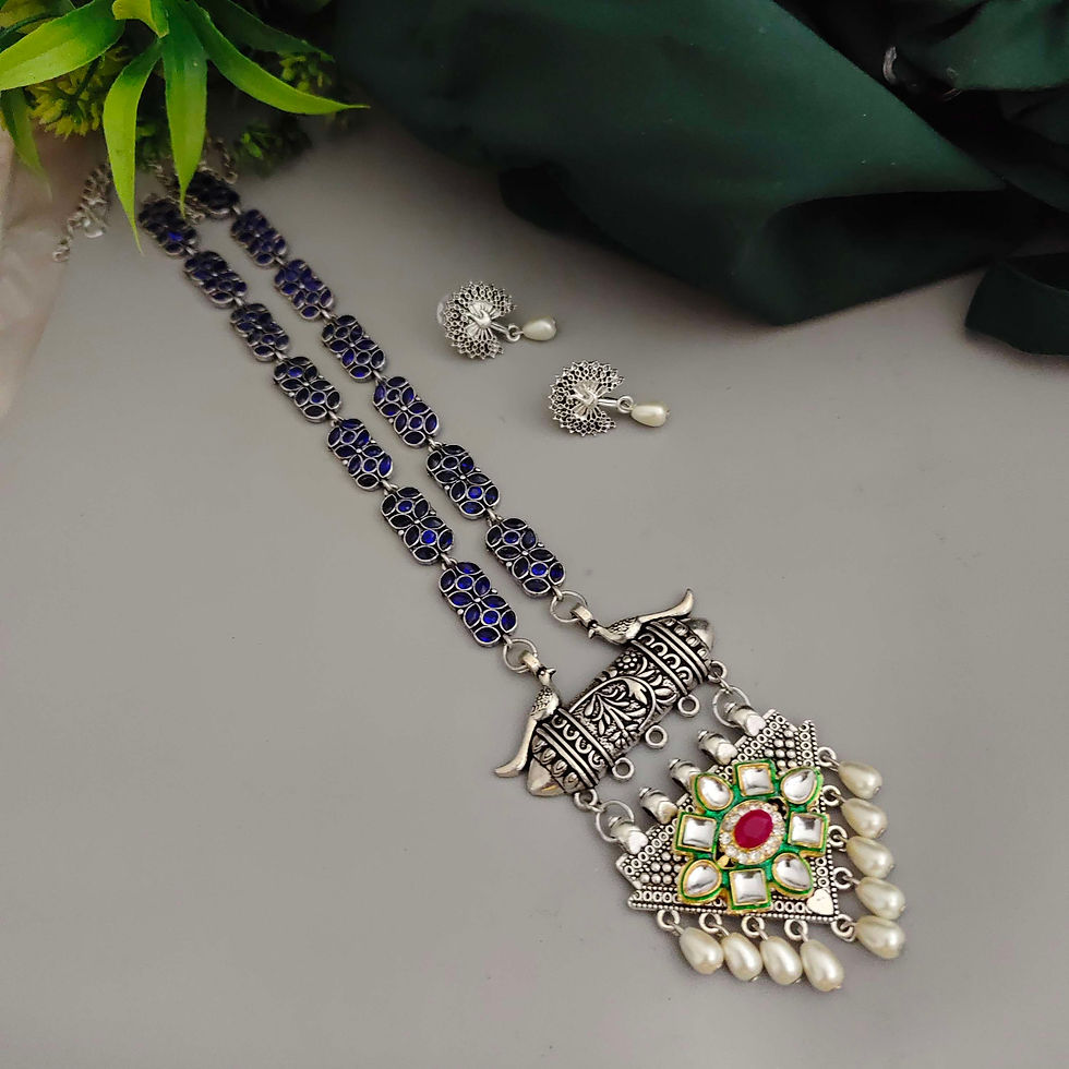 Thumbnail: Aadrika Long Oxidised Long Necklace Earrings Set