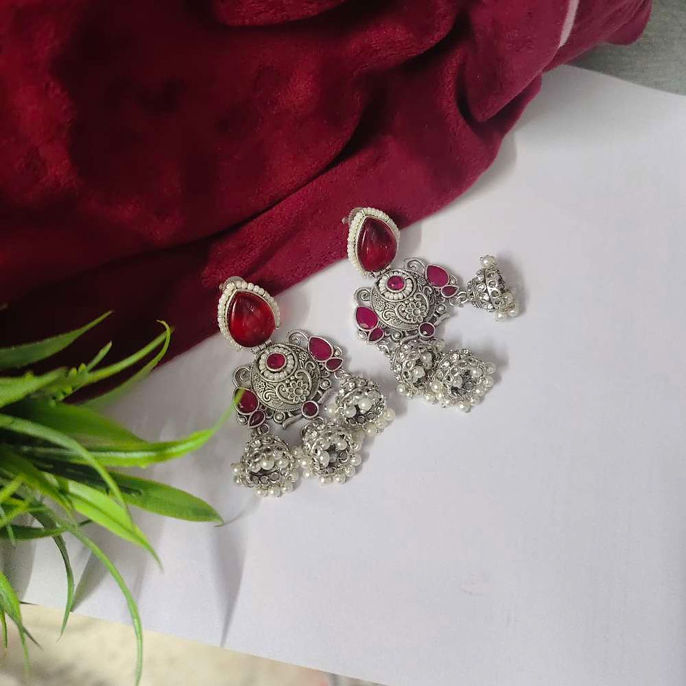 Thumbnail: DILNAAZ Brass Silver Replica Earrings 