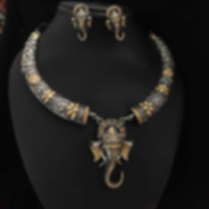 PINAKEE Silver Replica Brass Necklace Earrings Set 