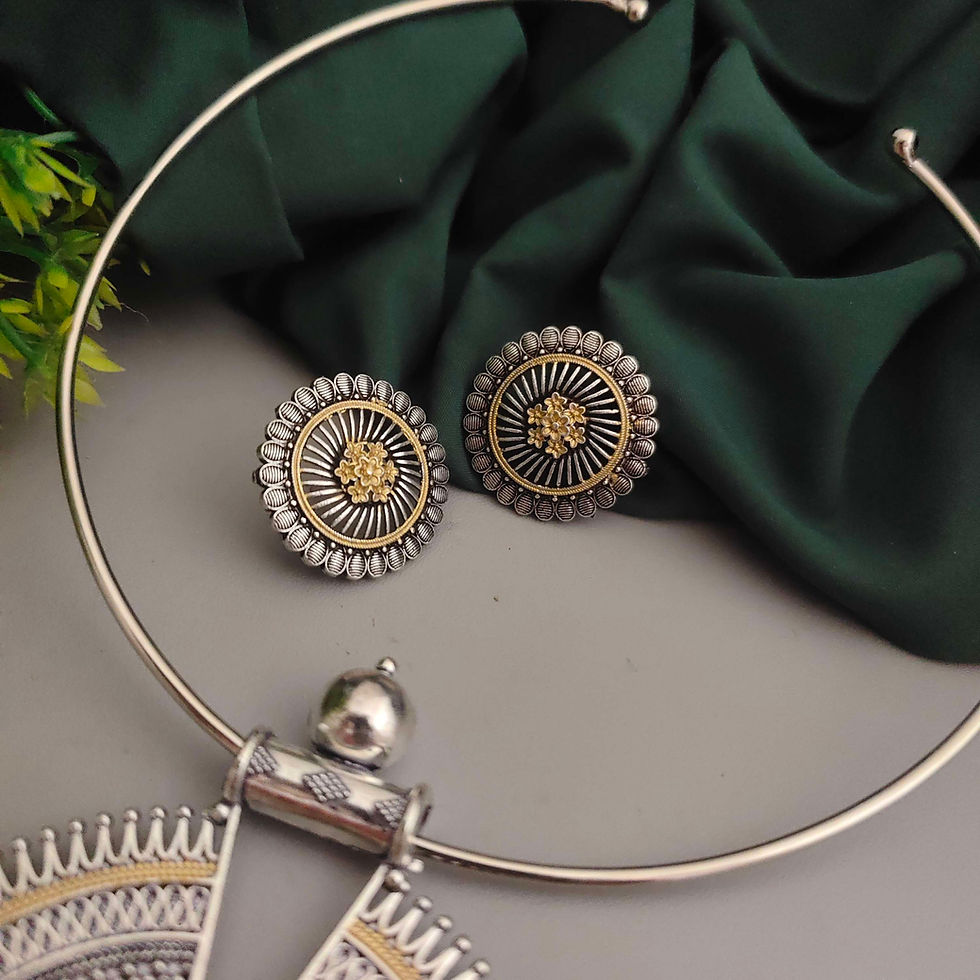 Thumbnail: Aashvi Oxidised Two tone Hasli Necklace Earrings Set