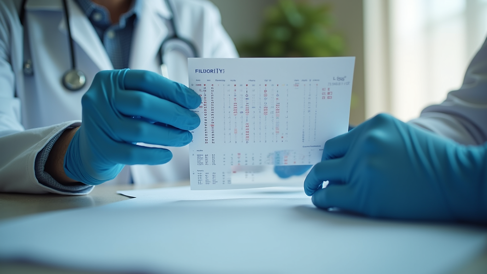 Eye-level view of medical professional reviewing fertility test results