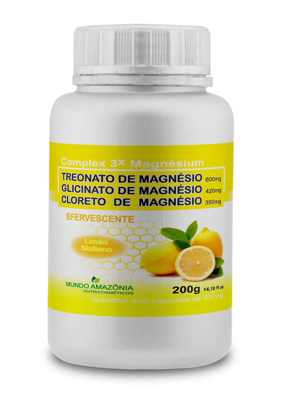 Tri Magnésio Premium em Pó Efervescente (Treonato/Glicinato/Cloreto) - 200grs